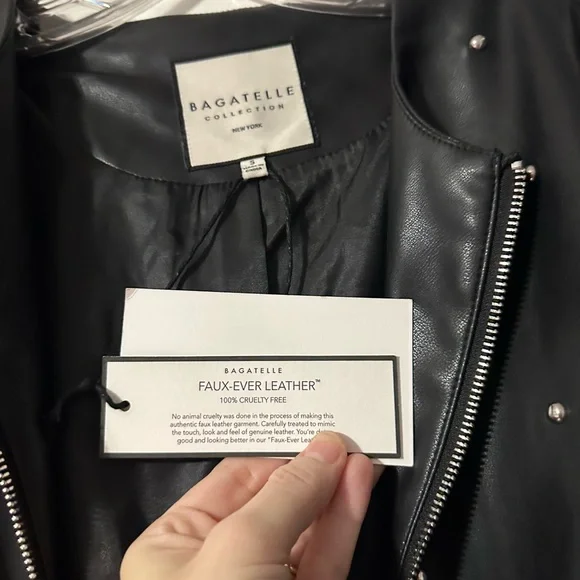 Bagatelle Silver-Studded Black FAUX Leather Jacket - Picture 3 of 5